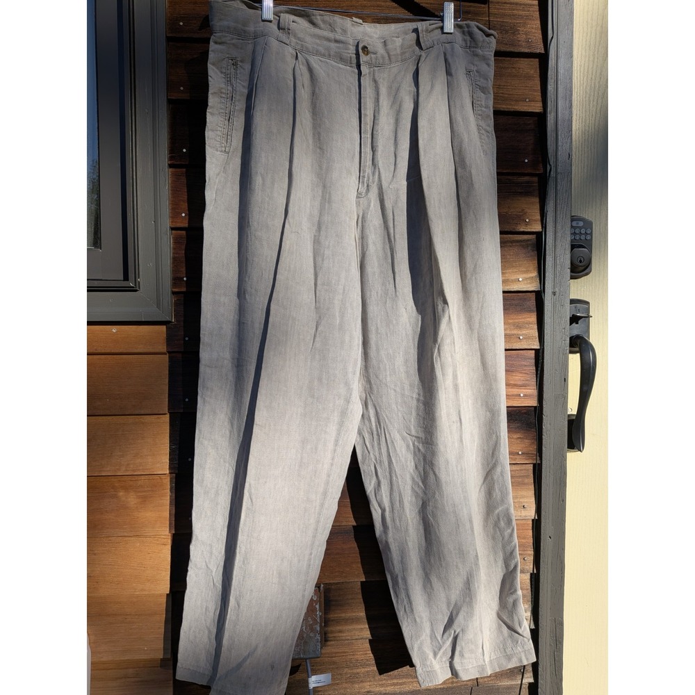 Vintage 90s Giorgio Armani Le Collezioni Grey Linen Trouser Pants 38x30 Pleated